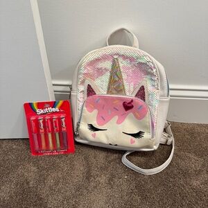 OMG accessories unicorn sequin glitter mini backpack purse lip glosses